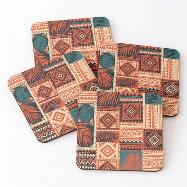 Item preview, Polynesian Mix Patchwork Geometric Pattern Terracotta Teal Cream designed and sold by GrinGalore.