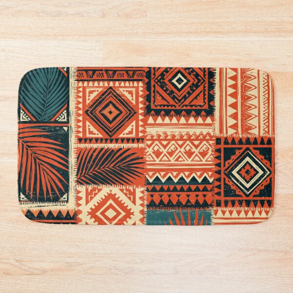 Item preview, Polynesian Mix Patchwork Geometric Pattern Terracotta Teal Cream designed and sold by GrinGalore.