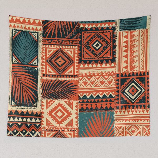 Item preview, Polynesian Mix Patchwork Geometric Pattern Terracotta Teal Cream designed and sold by GrinGalore.