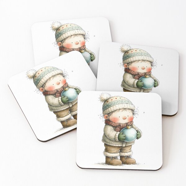 Artikelvorschau, Cute Christmas Child Holding Ornament – Vintage Winter Illustration entworfen und verkauft von Connys Colorful World.