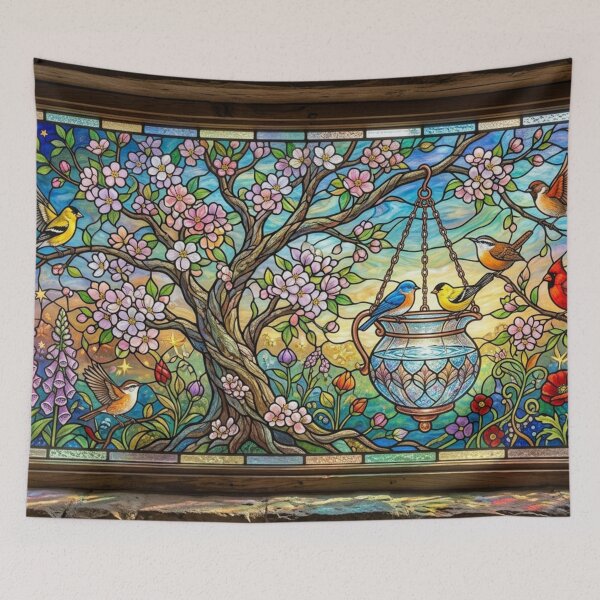 Item preview, Spring scene in an artfully designed stained-glass window designed and sold by Sigtrix.
