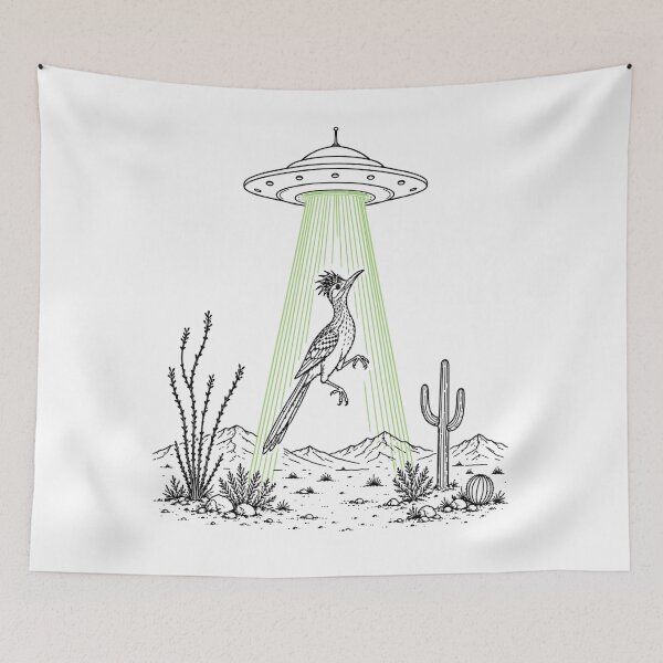 Item preview, Roadrunner and UFO Alien Abduction Desert Science Humor designed and sold by RileyAngelaShop.