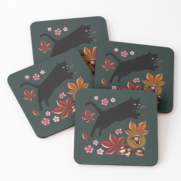 Item preview, Black Cat Autumn Chestnuts Cottagecore Botanical Art designed and sold by LeshanArt.