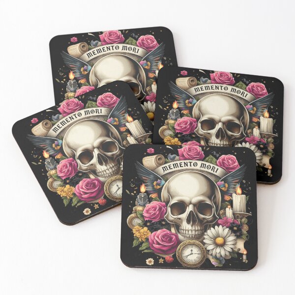 Item preview, Memento Mori Skull Floral Clock Wings Art designed and sold by ISABEDOVAL.