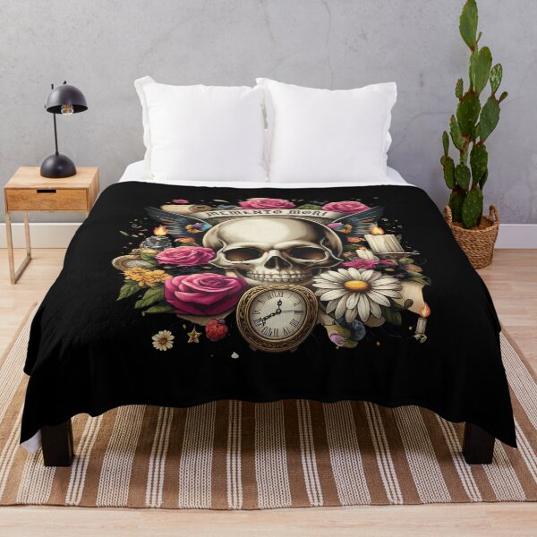 Item preview, Memento Mori Skull Floral Clock Wings Art designed and sold by ISABEDOVAL.