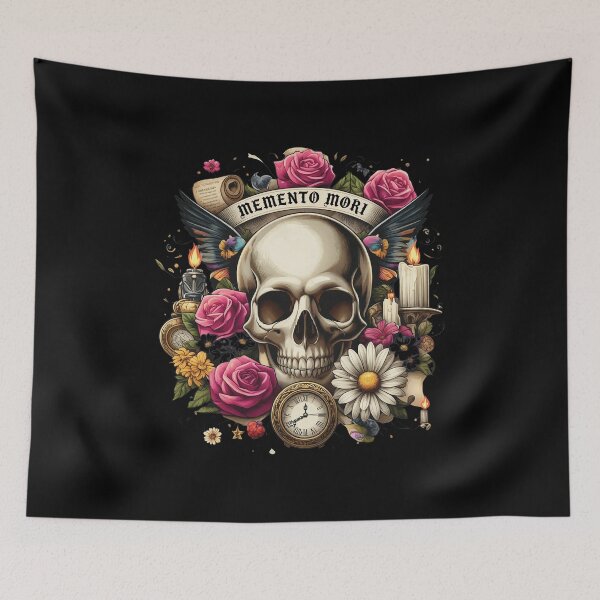 Item preview, Memento Mori Skull Floral Clock Wings Art designed and sold by ISABEDOVAL.