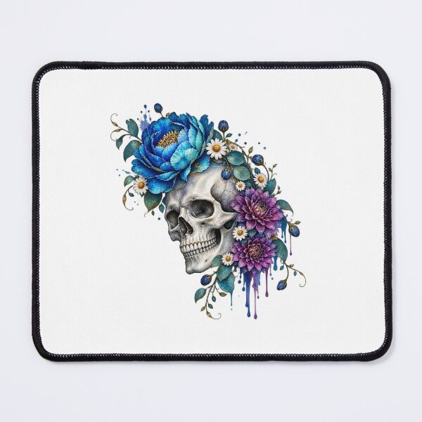 Item preview, Artistic Floral Skull With Blue Peony And Purple Flowers Watercolor Drip designed and sold by DYALEEZ-XCR.