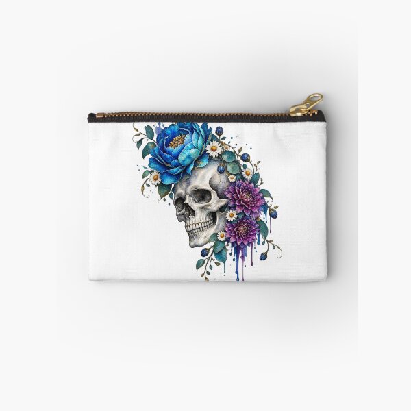 Item preview, Artistic Floral Skull With Blue Peony And Purple Flowers Watercolor Drip designed and sold by DYALEEZ-XCR.