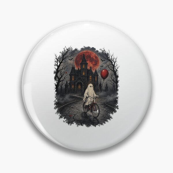Item preview, Ghost Riding Bike With Red Balloon In Front Of Haunted House designed and sold by DYALEEZ-XCR.