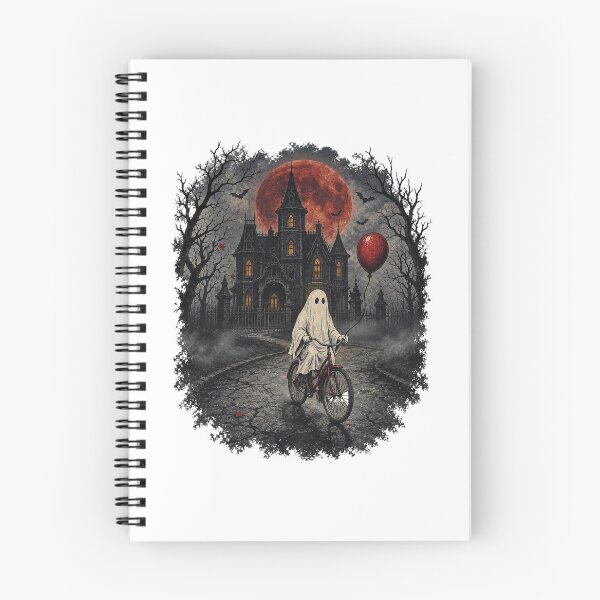 Item preview, Ghost Riding Bike With Red Balloon In Front Of Haunted House designed and sold by DYALEEZ-XCR.