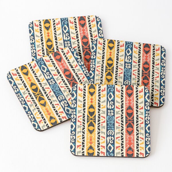 Item preview, Polynesian Mix Tribal Pattern Mustard Coral Slate Vertical designed and sold by GrinGalore.