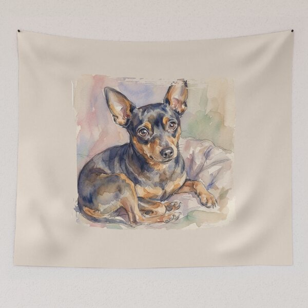 Item preview, The Melancholy Ratter: Zwergpinscher Bohemian Watercolor Art Print designed and sold by FreiherrPK.