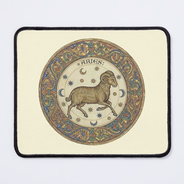 Item preview, The Celestial Ram: Medieval Aries Zodiac Illuminated Manuscript Art Print designed and sold by FreiherrPK.