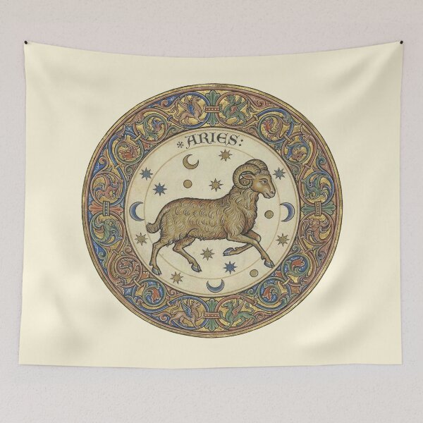 Item preview, The Celestial Ram: Medieval Aries Zodiac Illuminated Manuscript Art Print designed and sold by FreiherrPK.