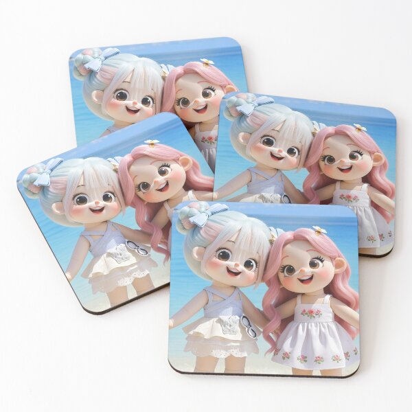 Item preview, Cute Pastel Chibi Dolls Summer Beach Day Selfie designed and sold by Nicole_83.