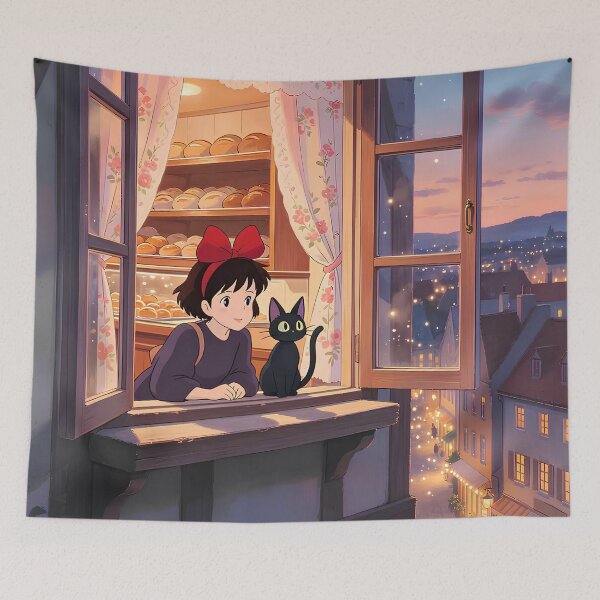 Item preview, Cute girl [[kiki's]] and cat -%[ghiblis]%- see out aways  designed and sold by Amorrieart.