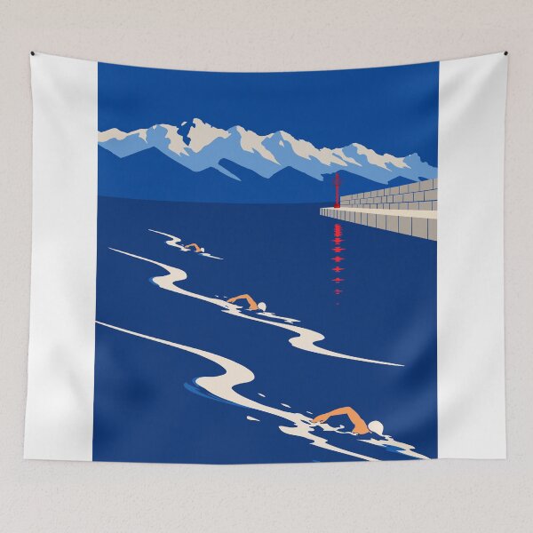 Item preview, Chasing the Horizon | Open Water Swimming Art Print | Retro Swimmer Print | Coastal Sports Art | Swimming Lover Gift designed and sold by Studio pod Burom.