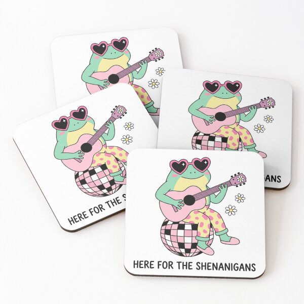 Item preview, Here For The Shenanigans Retro Frog Playing Guitar Pink Disco Ball Funky Aesthetic designed and sold by raedattia.
