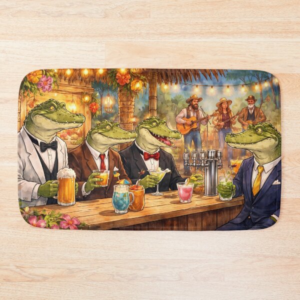 Aperçu de l'œuvre Des crocodiles savourent des boissons tropicales créée et vendue par cuprum.