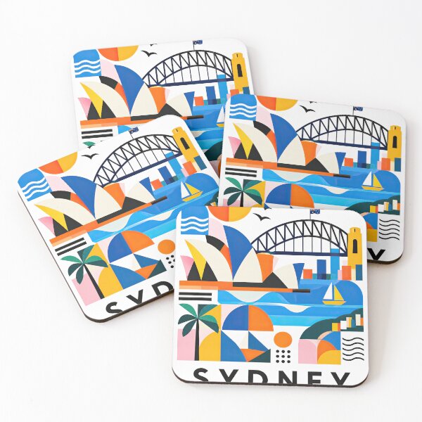 Item preview, Colorful geometric Sydney travel poster featuring the Harbour designed and sold by ckybe.