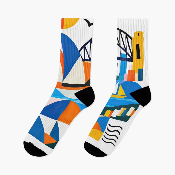 Item preview, Colorful geometric Sydney travel poster featuring the Harbour designed and sold by ckybe.