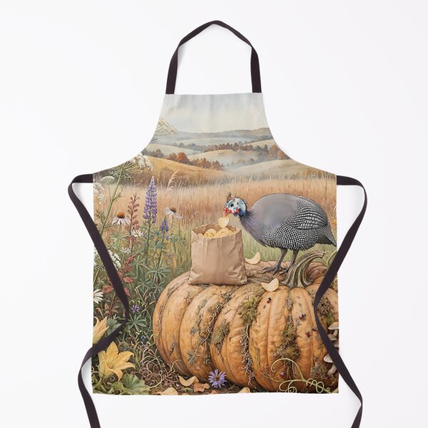 Item preview, Guinea Fowl Eating Chips on Pumpkin in Autumn Meadow designed and sold by m-y-A-I-A-R-T-.