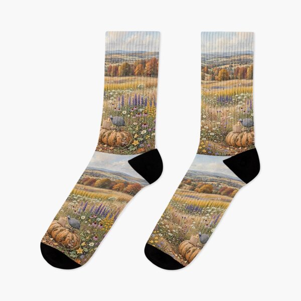 Item preview, Guinea Fowl Eating Chips on Pumpkin in Autumn Meadow designed and sold by m-y-A-I-A-R-T-.