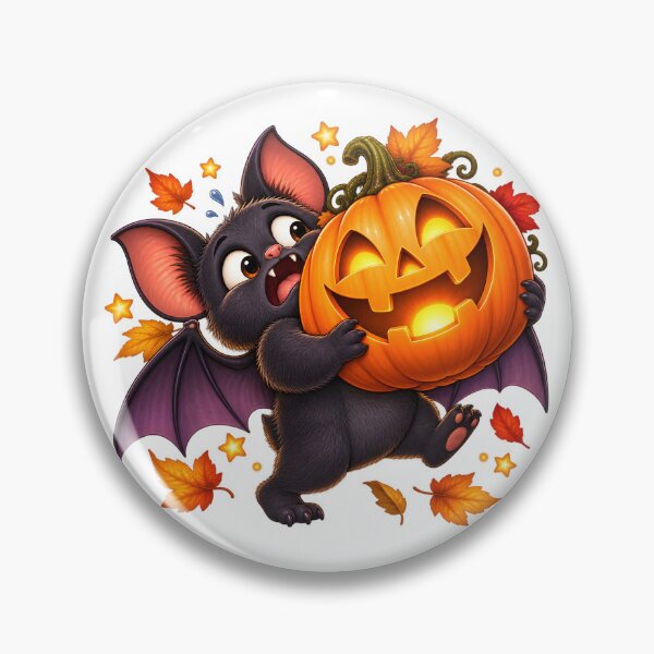 Item preview, Funny Halloween Bat – Struggling with a Giant Pumpkin designed and sold by Clothes With Smiling Animals Walt Gral.