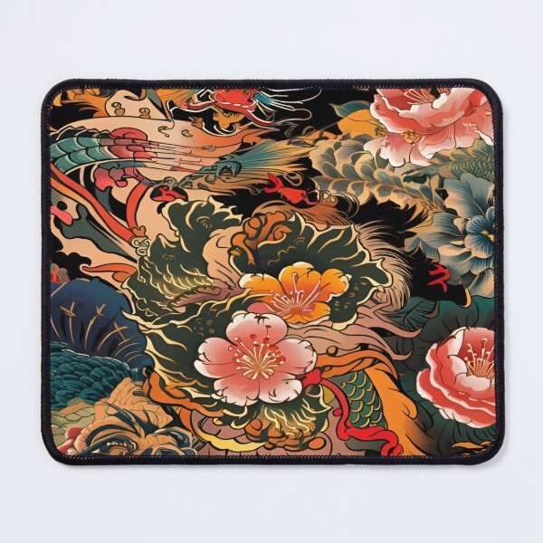Item preview, A Japanese Dragon Lore Intertwined with Floral Elegance against a Rich Black Background designed and sold by Matt_Smith.