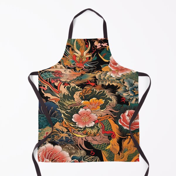 Item preview, A Japanese Dragon Lore Intertwined with Floral Elegance against a Rich Black Background designed and sold by Matt_Smith.