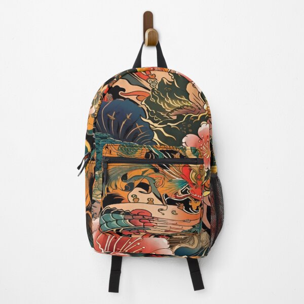 Item preview, A Japanese Dragon Lore Intertwined with Floral Elegance against a Rich Black Background designed and sold by Matt_Smith.