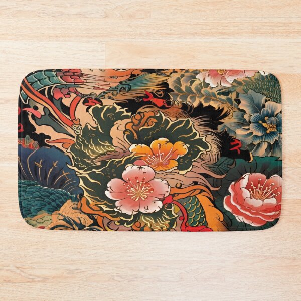 Item preview, A Japanese Dragon Lore Intertwined with Floral Elegance against a Rich Black Background designed and sold by Matt_Smith.