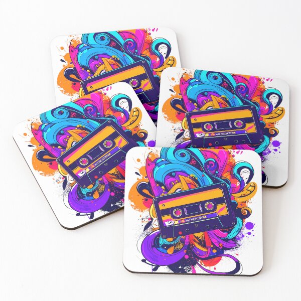 Item preview, Retro Cassette Tape Explosion | Neon 80s Music Aesthetic | Synthwave Mix Tape Art designed and sold by dj-illustration.