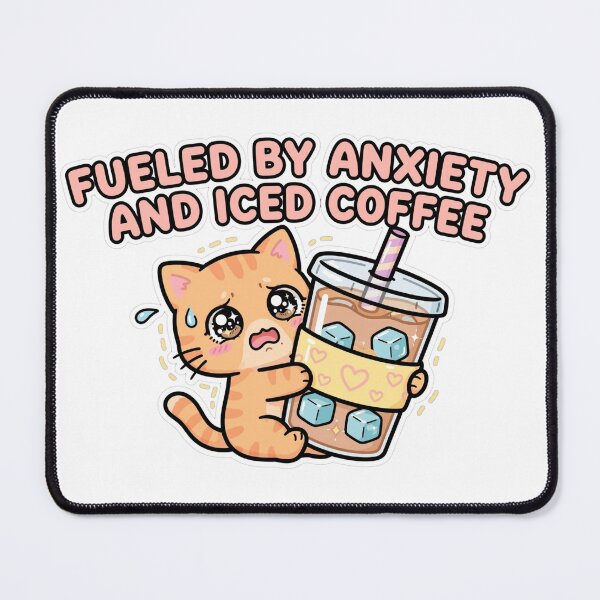 Item preview, Fueled By Anxiety And Iced Coffee - Cute Anxious Orange Tabby Cat designed and sold by Interactive-Art.
