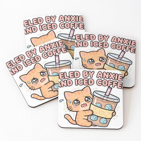 Item preview, Fueled By Anxiety And Iced Coffee - Cute Anxious Orange Tabby Cat designed and sold by Interactive-Art.