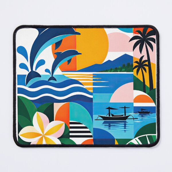 Item preview, Colorful retro travel poster featuring dolphins, tropical palms, designed and sold by ckybe.