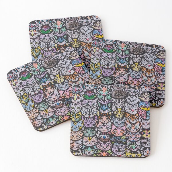 Item preview, Cat Faces A Kaleidoscope of Colorful Feline Faces Patterns Against a Dark Background designed and sold by Matt_Smith.