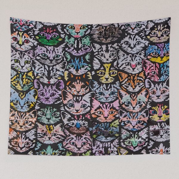 Item preview, Cat Faces A Kaleidoscope of Colorful Feline Faces Patterns Against a Dark Background designed and sold by Matt_Smith.