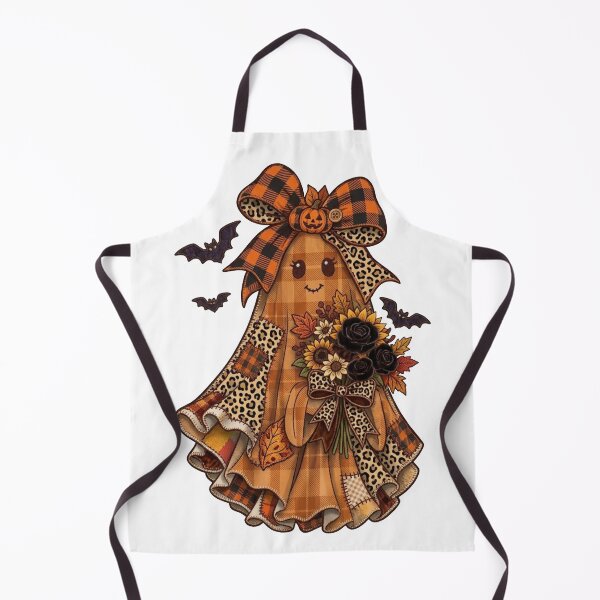 Aperçu de l'œuvre Cute Leopard Plaid Fall Ghost with Autumn Bouquet créée et vendue par designwiss.