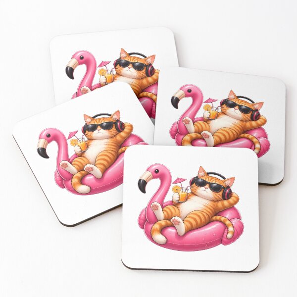 Item preview, Cool Cat Relaxing on Flamingo Float Summer Vibes designed and sold by Dmo3HarkoArt.