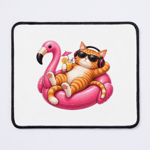 Item preview, Cool Cat Relaxing on Flamingo Float Summer Vibes designed and sold by Dmo3HarkoArt.