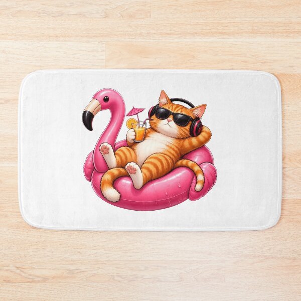 Item preview, Cool Cat Relaxing on Flamingo Float Summer Vibes designed and sold by Dmo3HarkoArt.