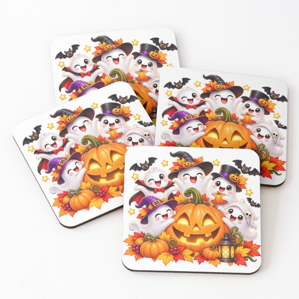 Item preview, Halloween Ghost Gathering – Five Playful Spirits & Pumpkin designed and sold by Clothes With Smiling Animals Walt Gral.