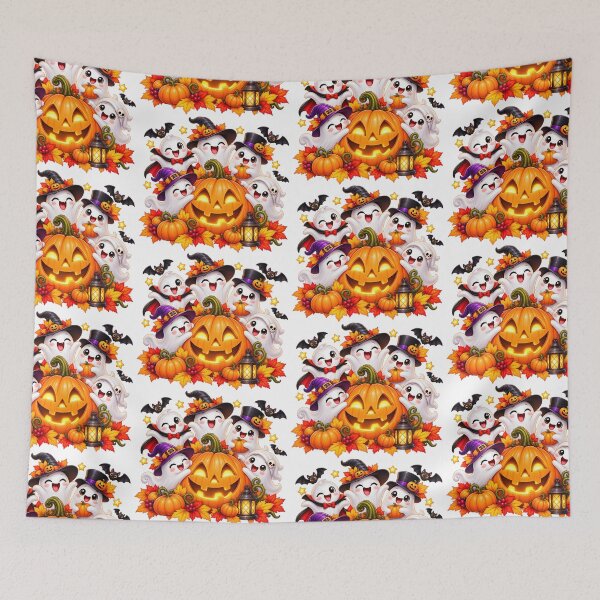 Item preview, Halloween Ghost Gathering – Five Playful Spirits & Pumpkin designed and sold by Clothes With Smiling Animals Walt Gral.