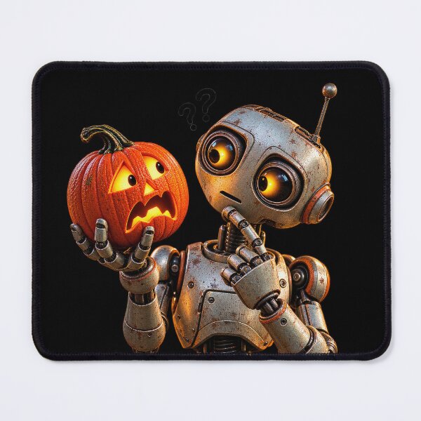 Item preview, Robot Encounters a Jack-O’-Lantern designed and sold by Ray's Photos & Art.