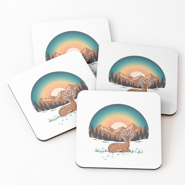 Item preview, Wild Deer in Forest Sunset Mountain Landscape Art  designed and sold by Wildlife Wonders.