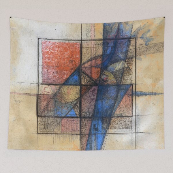 Item preview, Abstract Geometric Blue Harmony with Hand-drawn Details designed and sold by Habatour Creations Exclusive Digital Art Products.