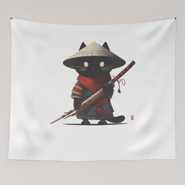 Item preview, Samurai Black Cat Katana Warrior Shirt designed and sold by Catspeachy.
