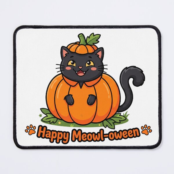 Item preview, Happy Meowl-oween Cute Black Cat in a Pumpkin Halloween Pun designed and sold by Studio_88.