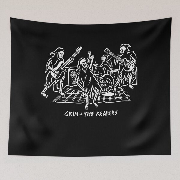 Item preview, Grim Reapers Band Skeleton Graphic T-Shirt designed and sold by Xtusdior.